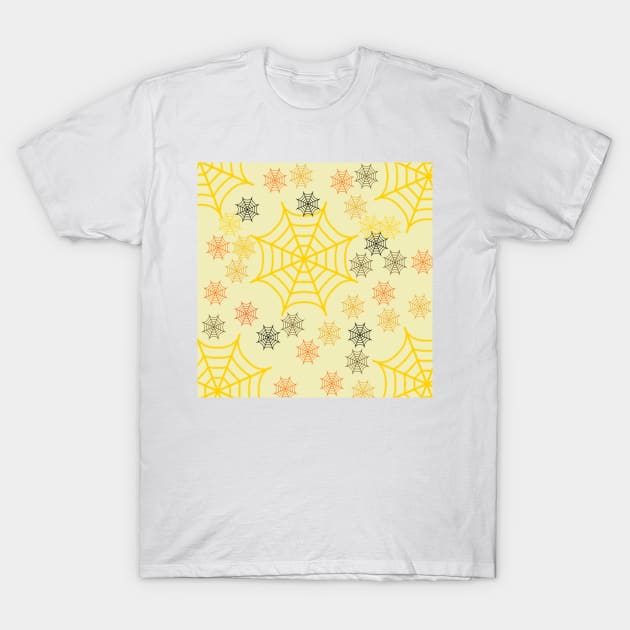 yellow black spider web halloween pattern background T-Shirt by Artistic_st